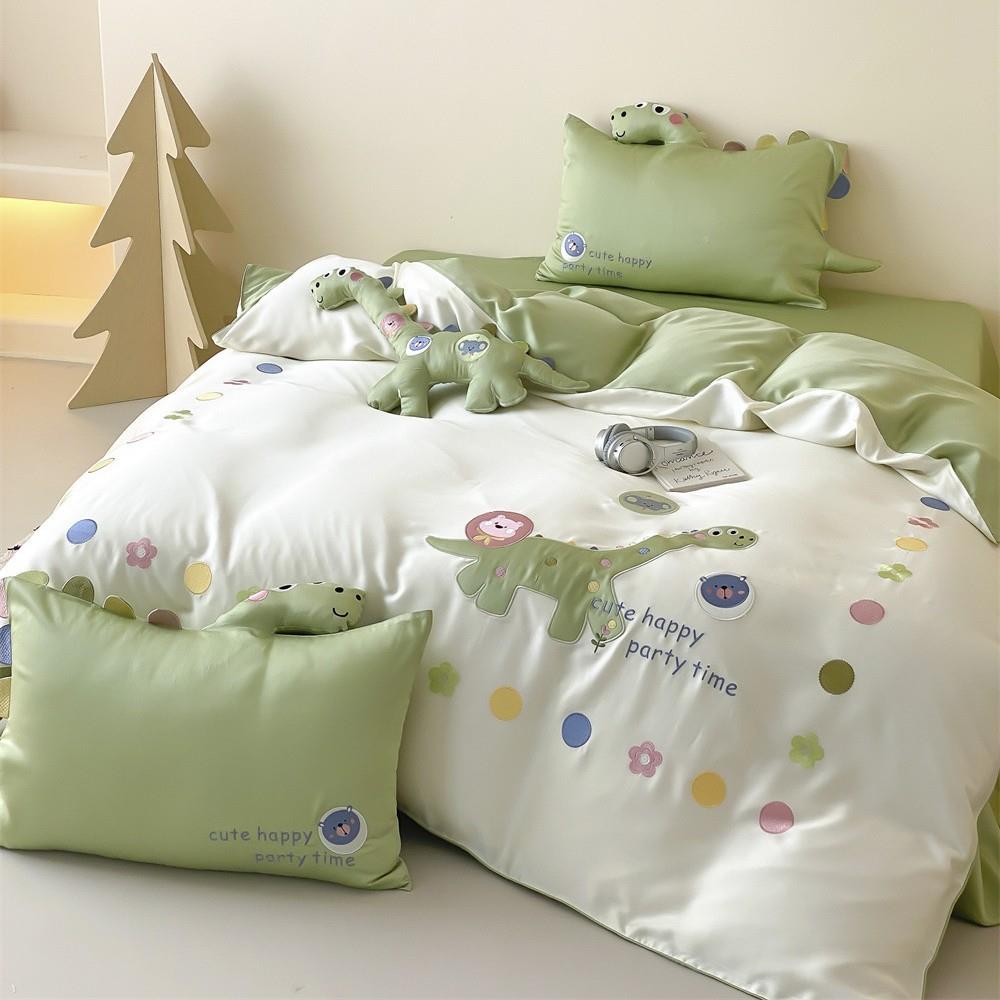 儿童通60s兰精天丝上三DXU四件套卡恐龙刺绣被柔软丝滑夏季床套用