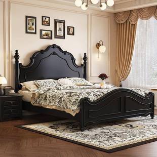 法式 1.风005储 木床中古风复古安娜公主古简实约代双人床1.8现美式