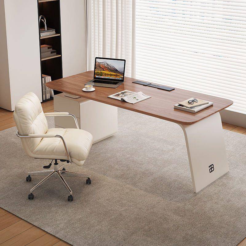 实木古款书桌轻奢ASL现代中高风办公桌家用设计师奶油风端书房电