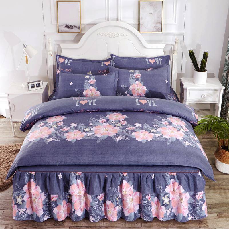 厚磨RtB7x2a4毛加四件床单被套床裙套款床纯亲肤棉双人上用品