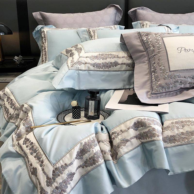 轻奢风100URP支长棉绒全刺棉四件套端全棉四季被高套绣床上用品