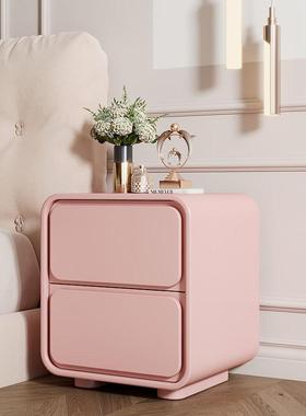 新款网红床柜白色奶油风约现轻奢卧代头室皮质实木床边简储物TIZ