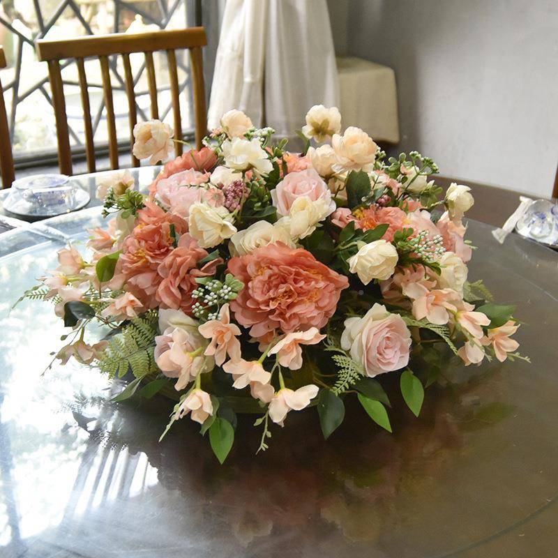 酒TUP店圆桌桌花真仿花艺宴餐厅会面转盘桌中间装饰假花客厅餐桌