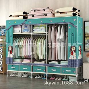 衣柜简易布衣柜隔层布加固出租房送抽屉折叠收纳组装 S68356并W优