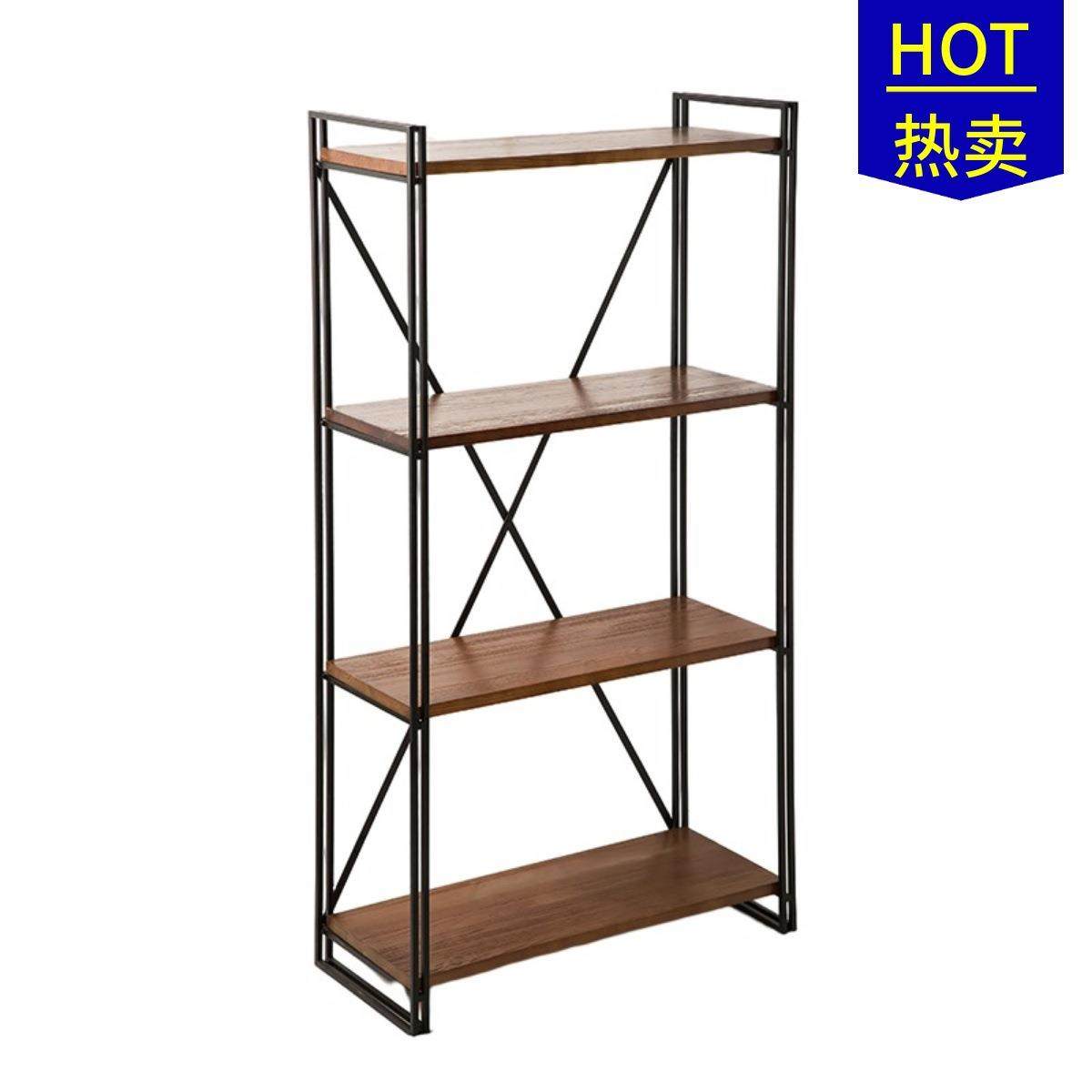 LOFT复古美式铁艺置物架实木隔板书架落地书柜客厅厨房多层收纳架