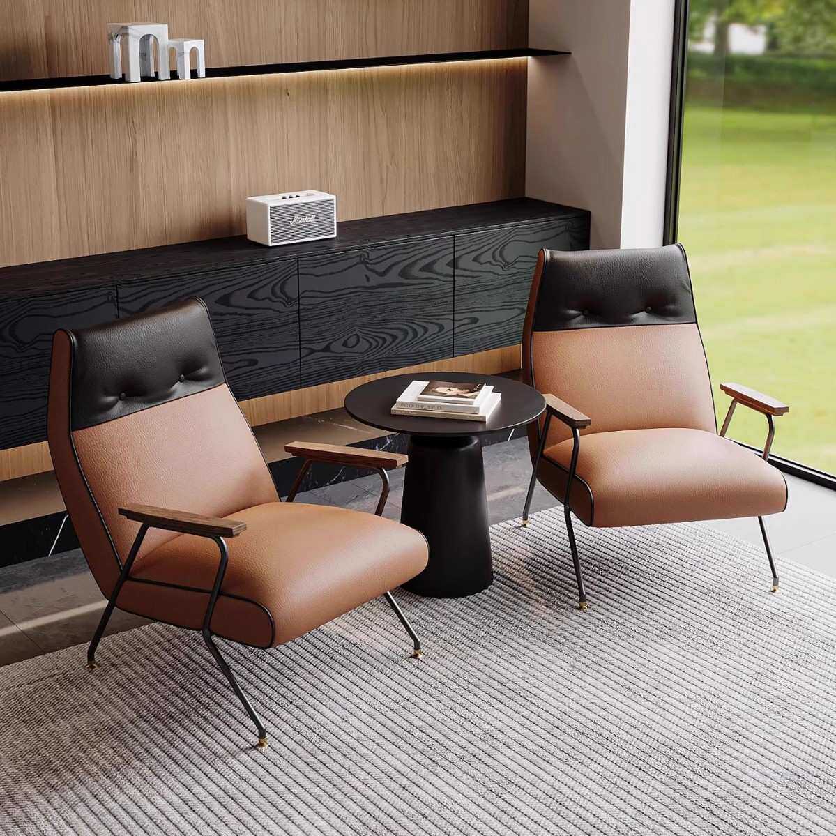 意式简约轻奢设计师款单人皮质沙发椅办公室客厅咖啡馆休闲洽谈椅