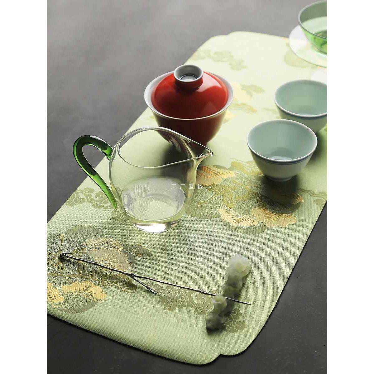 织锦简短小茶垫 香云纱金线茶布 祥云锦缎布艺茶席 茶桌旗