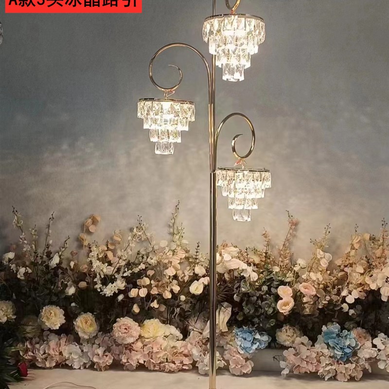 婚庆婚礼道具铁艺三头水晶灯冰条冰块路引灯舞台布置装饰发光摆件