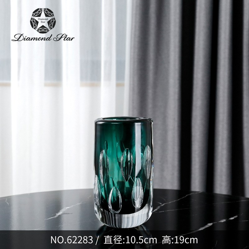 钻石星直筒玻璃花瓶厚重高级感插花器轻奢家居软装饰摆件花瓶