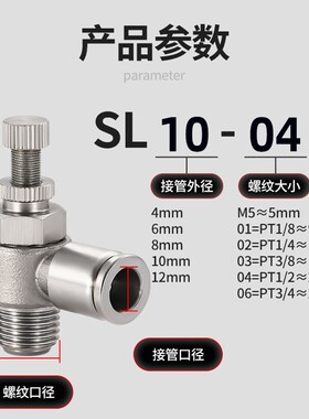 304不锈钢调速阀SL10-04B 进气节流阀L型调节阀气动气缸调节阀4分
