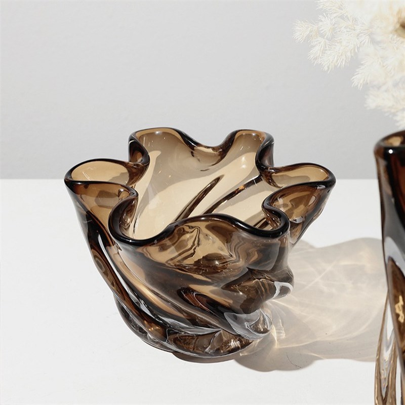 现代轻奢茶色玻璃花瓶插花客厅餐桌吧台氛围感软装饰桌面摆件家居