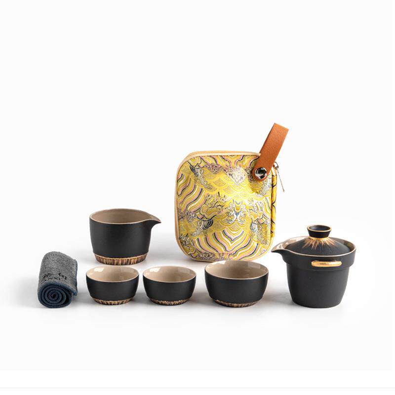 粗陶快客杯一壶三杯便携式旅行套装简约户外旅行茶具泡茶器加logo