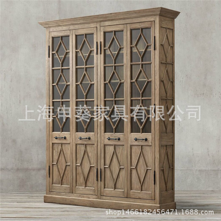 美式实木书柜书橱雕花古典展示柜雅致复古书房家具储物柜收纳柜