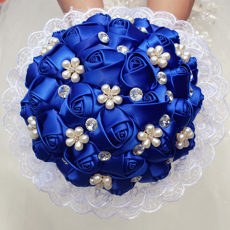 长期供应新品宝蓝婚庆手捧花欧美婚庆花束仿真花18厘米W2286