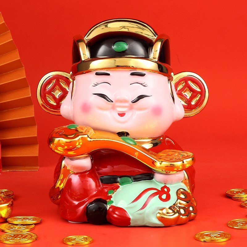 财神爷摆件家用店铺陶瓷存钱罐客厅办公室桌玄关台装饰品春节新款