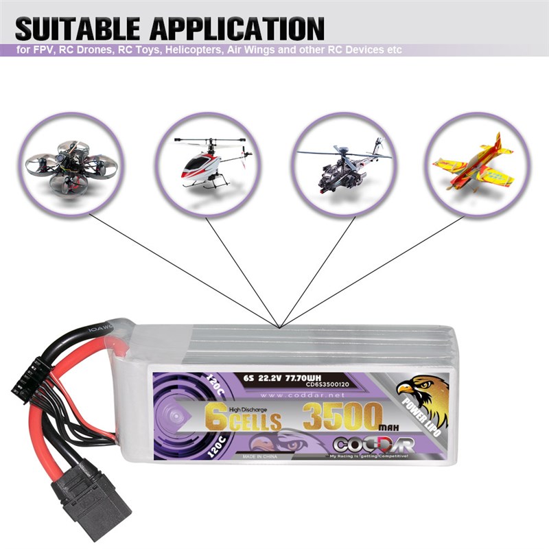 CODDAR鹰氪3500MAH 6S 120C航模穿越机7寸X8固定翼涵道直升机LIPO