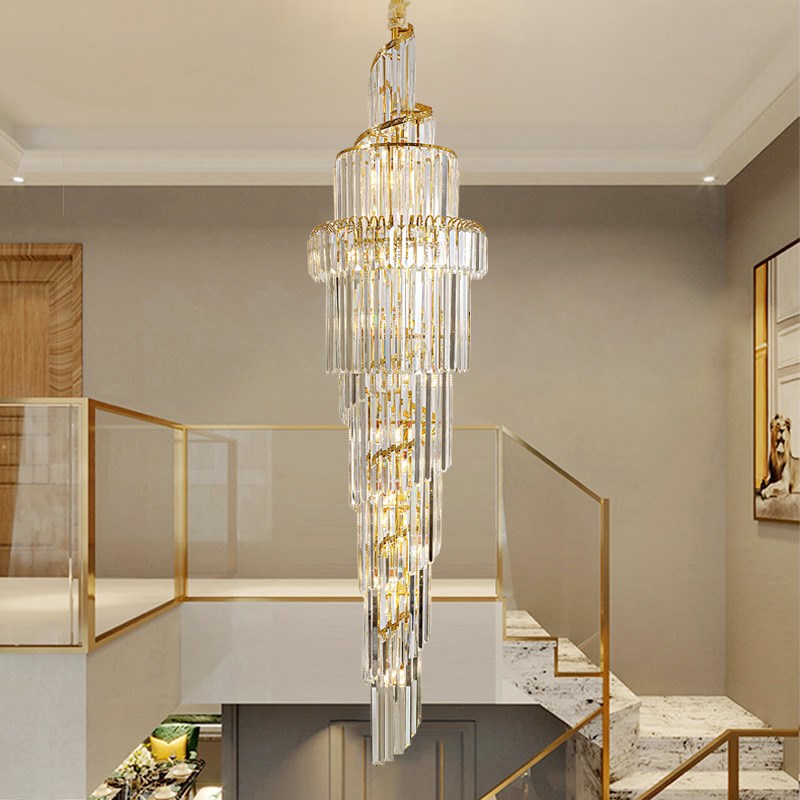 别墅客厅水晶大吊灯旋转楼梯豪华水晶灯具新中式复式楼中空长吊灯