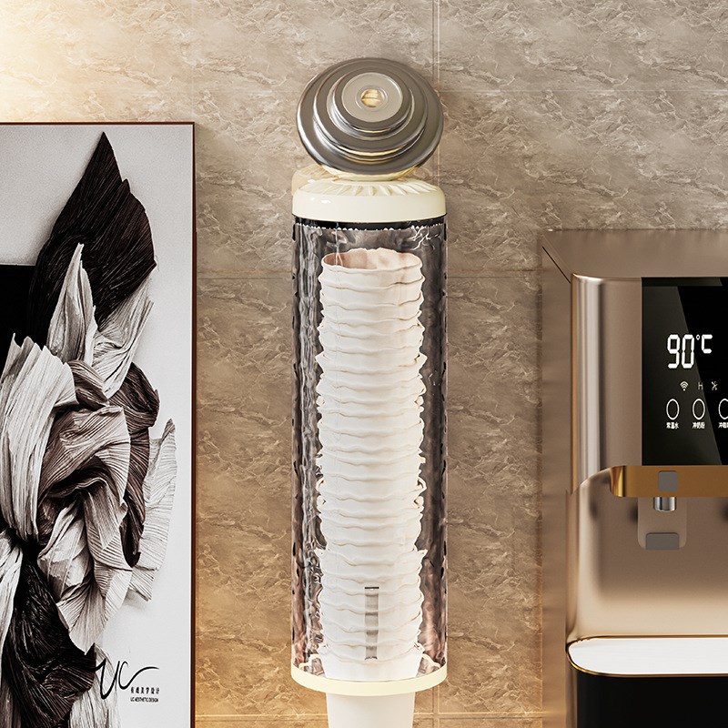 一次性杯子取杯器防尘免打孔杯架家用饮水机纸杯壁挂式收纳纸杯架