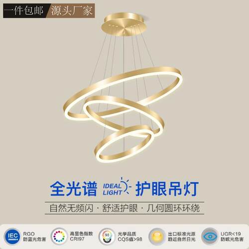 全光谱护眼轻奢圆环客厅吊灯北欧线条设计师款餐厅展厅楼梯间灯