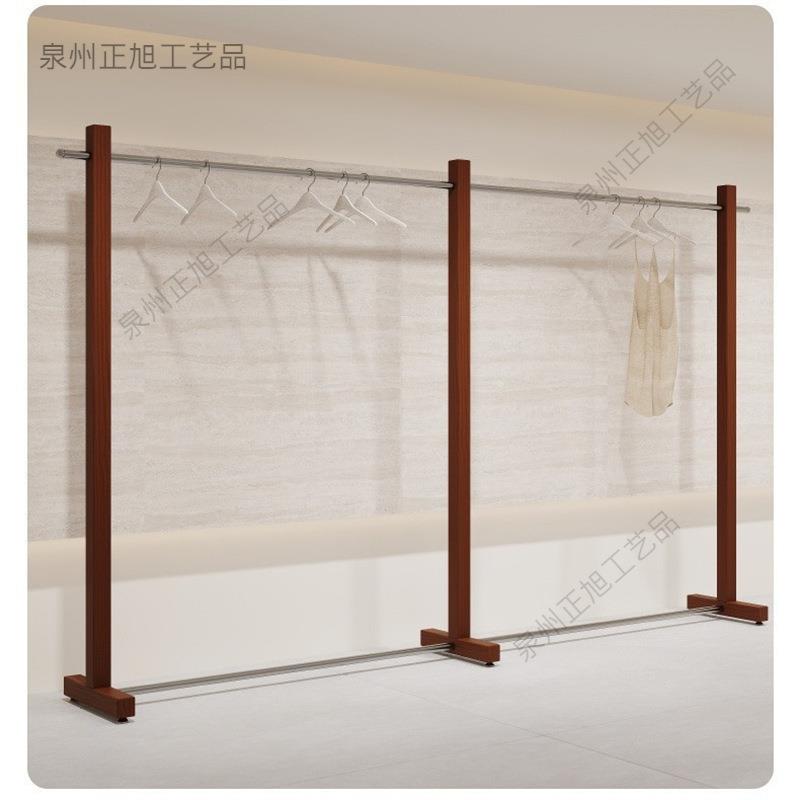 服装展示陈列中岛落地不锈钢挂衣杆转印胡桃木纹色复古女装店货架