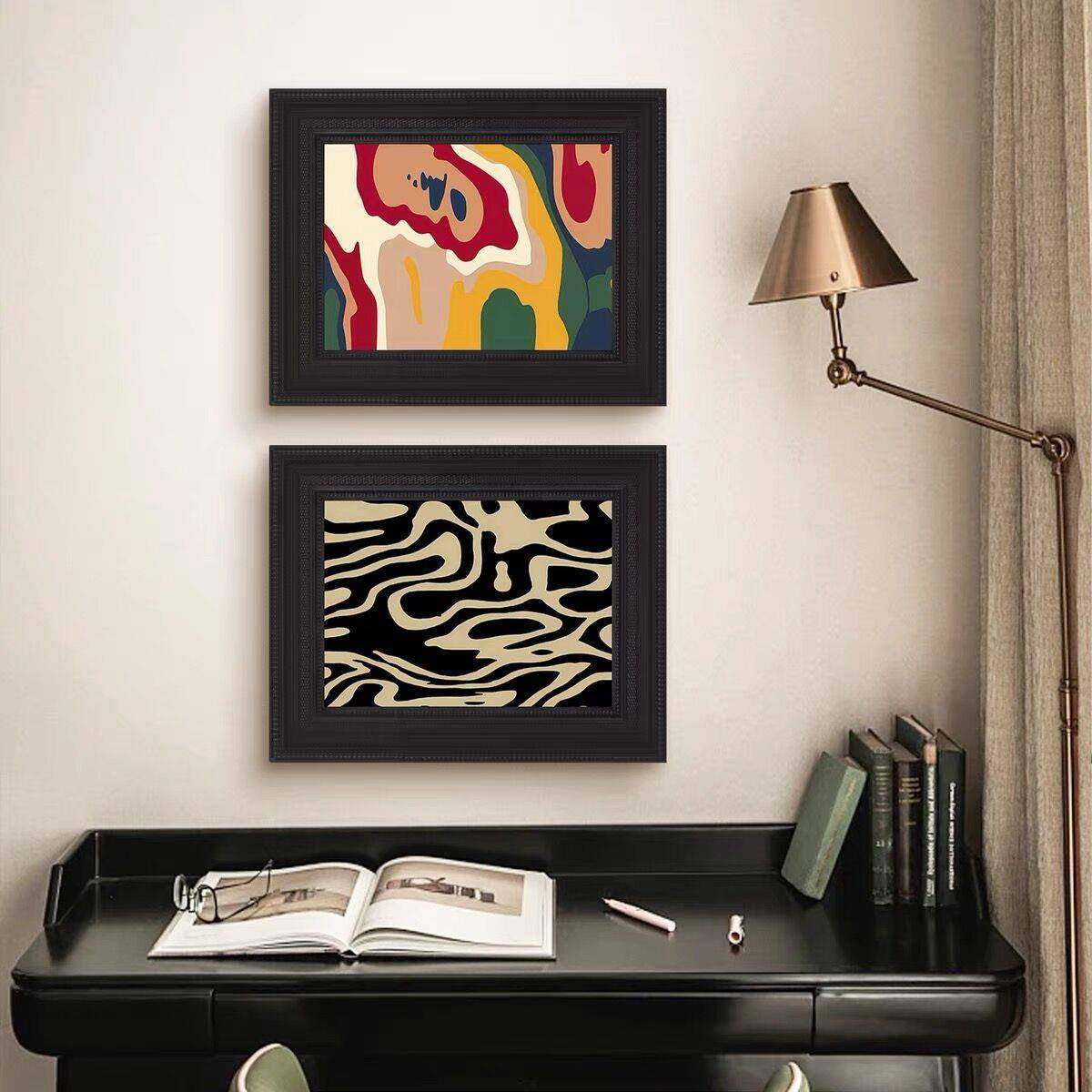 中古法式复古装饰画高级感美式小众餐厅书房卧室实木画框挂画玄关