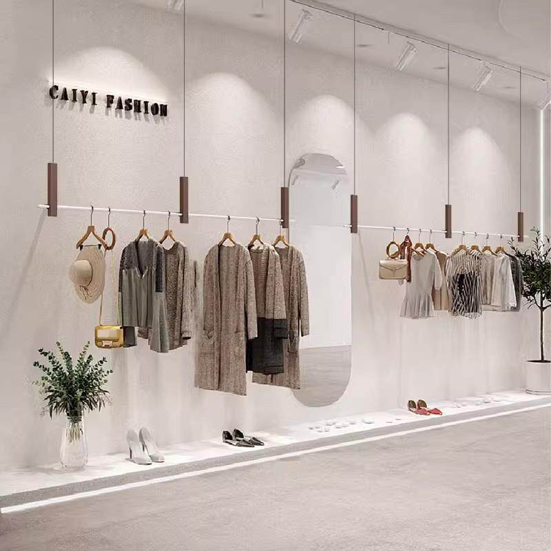 服装店钢丝吊架女装店不锈钢挂衣杆童装店墙上橱窗悬挂式陈列衣架