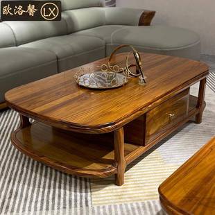 新中式实木茶几电视柜组合品质奢华现代别墅型高端乌金木茶桌家具