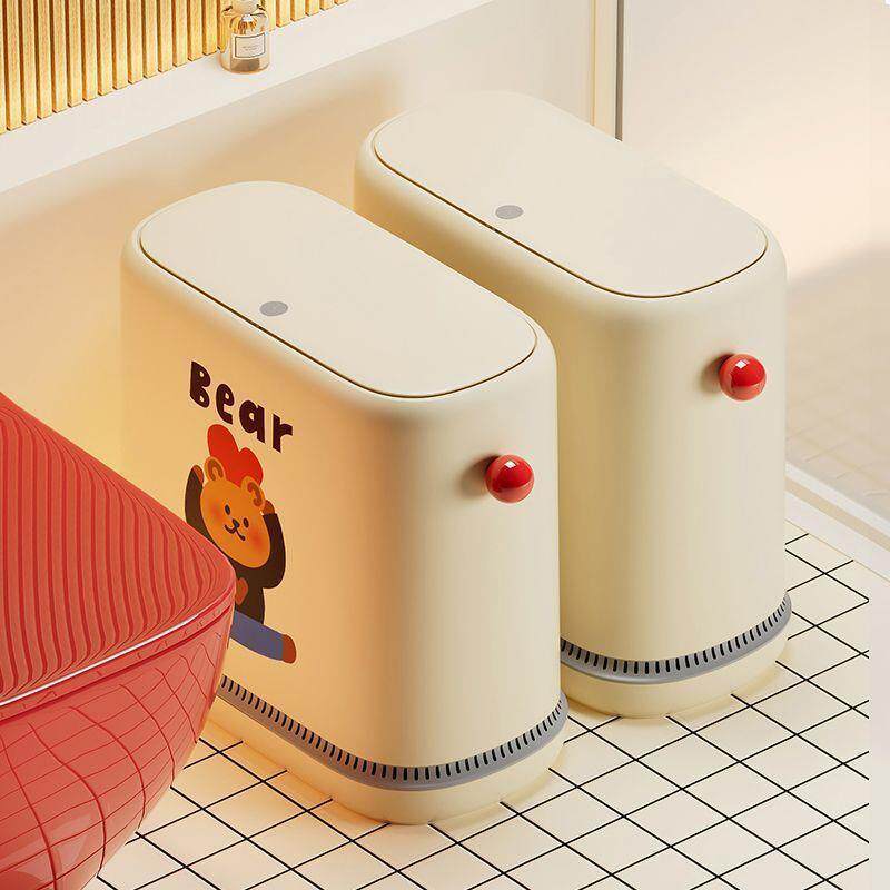 垃圾桶2025高颜值家用厕所新款客厅卧室卫生间带盖夹缝自动吸附