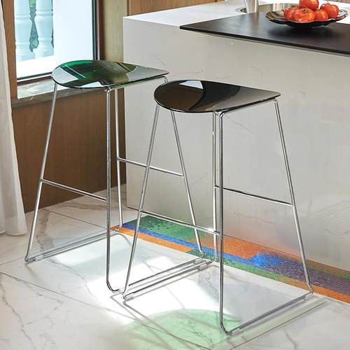 创意设计师吧凳电镀银色腿酒吧椅子中岛台椅前台休息区高脚椅透明