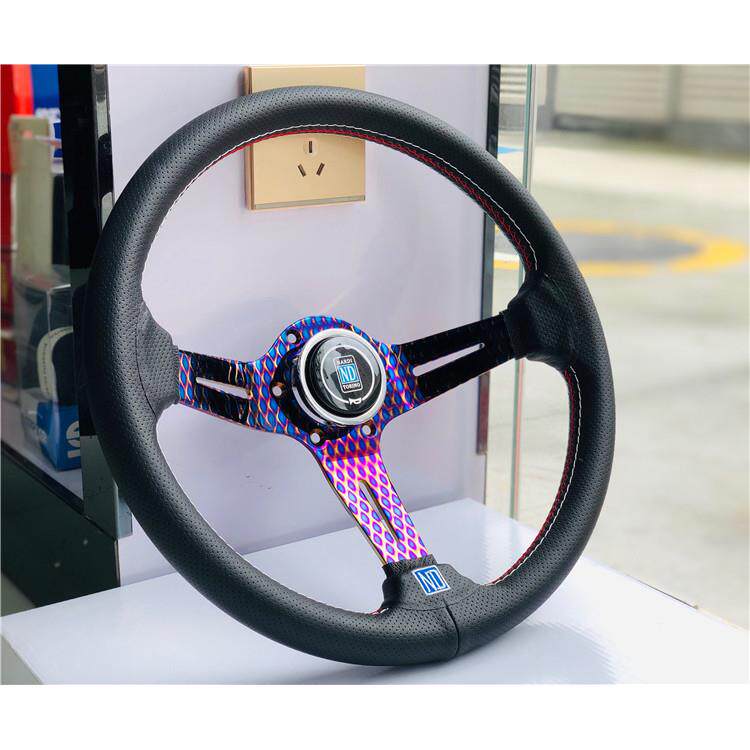 小车13寸改装14寸赛车/方向盘碳纤支架改装真皮烤蓝炫方向盘通用