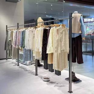 买手店货架服装店展示架落地不锈钢挂衣杆衣架女装男装壁挂陈列架