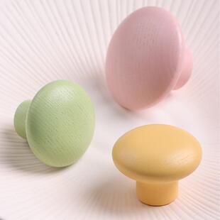 轻奢派简约儿童房实木拉手衣柜柜门北欧原木圆形一门到顶木质把手