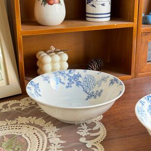 釉下彩图兰朵骨瓷碗甜品碗斗笠碗敞口碗面碗陶瓷碗可微波