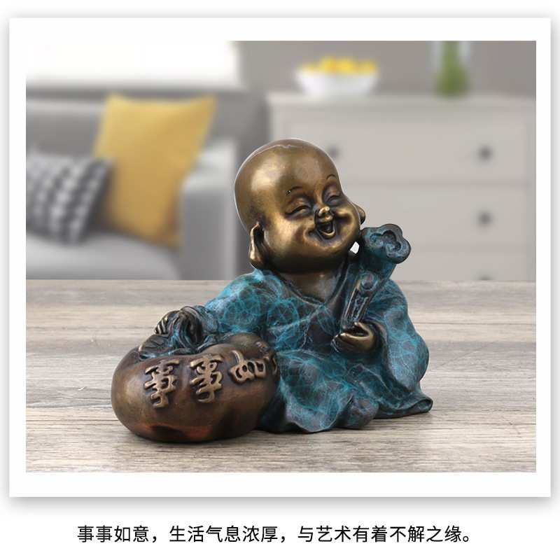 高温彩沙弥铜摆件创意禅意可爱小和尚家用茶几办公室茶具酒柜配件