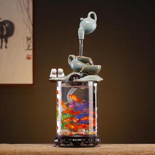 创意悬壶流水生财小型玻璃金鱼缸循环水客厅办公室桌面造景水族箱