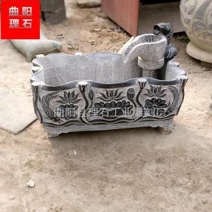 厂家直供石雕鱼缸 大理石水槽青石仿古鱼缸 庭院室内装饰流水摆件
