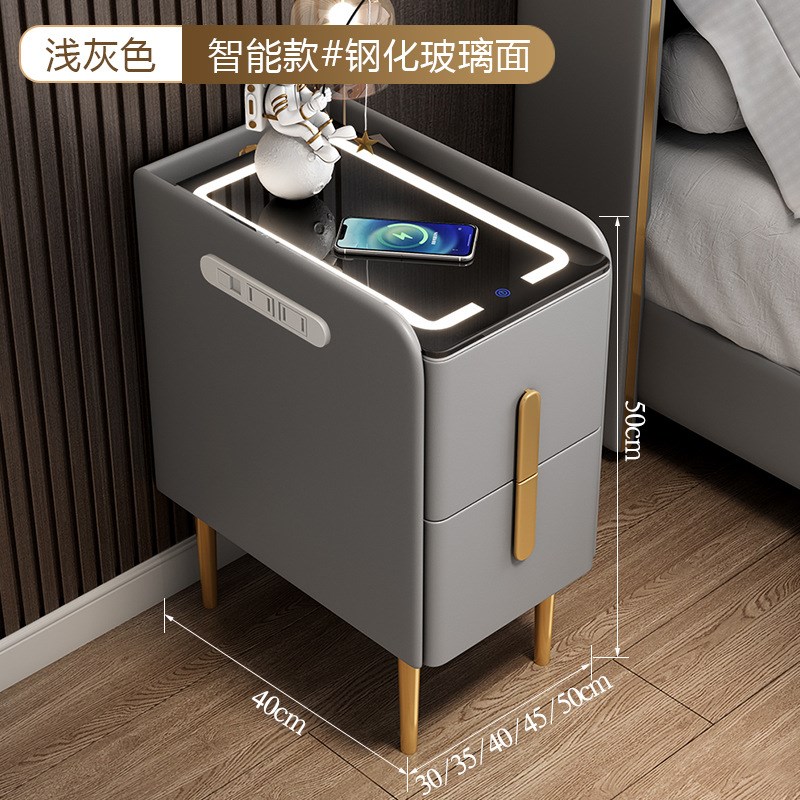 网红全实木岩板皮质极简约现代迷你床头柜卧室智能网红轻奢超窄床