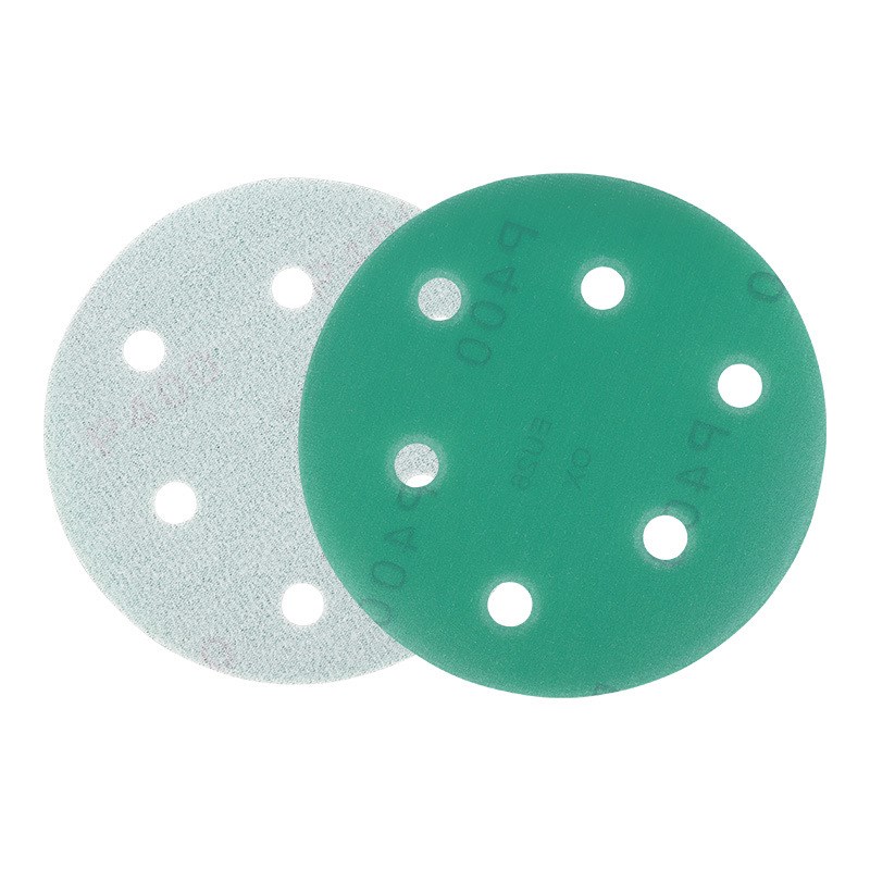 植绒砂纸5寸6孔绿砂自粘式圆盘打磨片汽车家具抛光圆形背绒沙纸