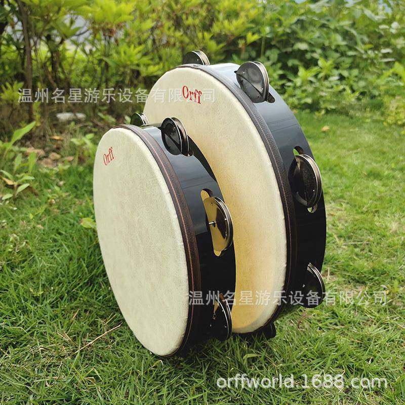 新款铃鼓儿童手拍鼓8寸10寸皮纹铃鼓黑色手鼓圈奥尔夫打击乐器