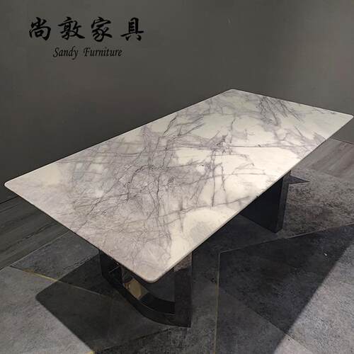 天然大理石餐桌长方形意式极简高端别墅香雪梅奢石饭桌餐桌椅组合