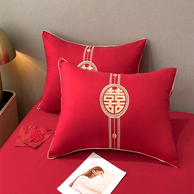 婚庆枕芯纯棉红色结婚喜庆新婚陪嫁一对装送礼家用床上枕头芯