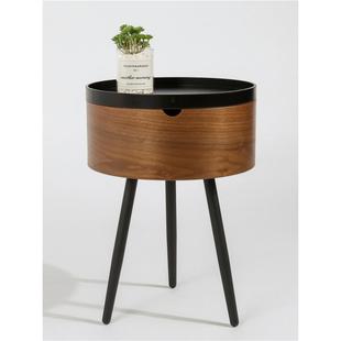 床头柜轻奢感储物柜简约现代小茶几胡桃木色北欧边几铁艺桌子