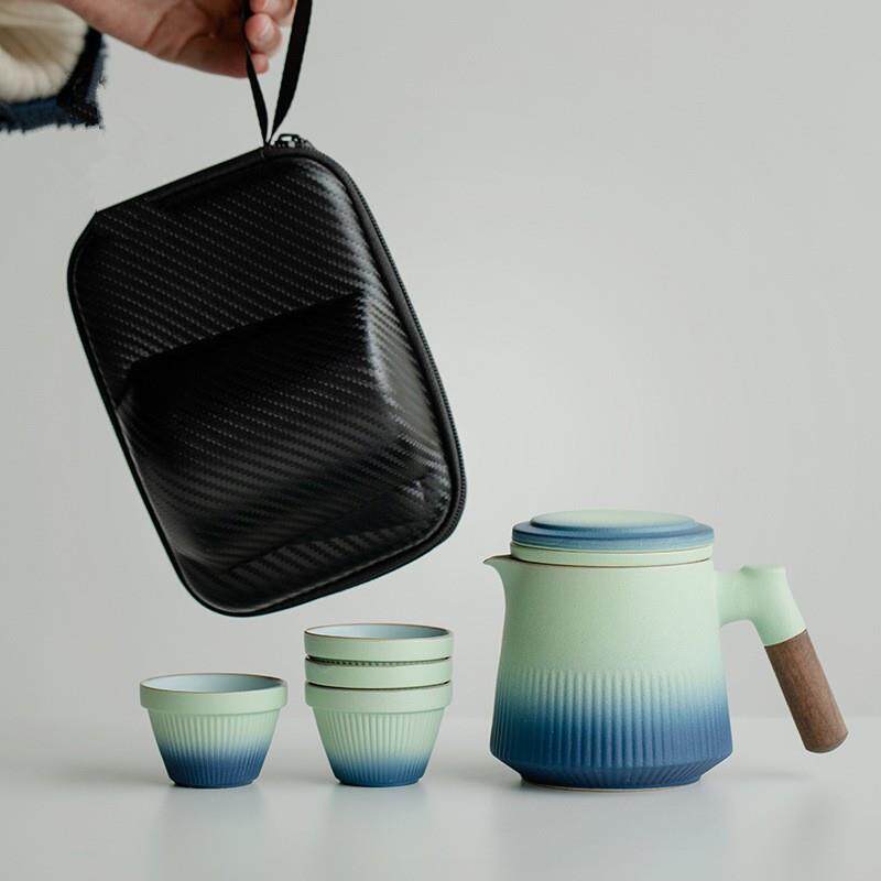 粗黑陶一壶四杯快客杯户外喝茶装备茶壶茶杯旅行茶具露营便携式包