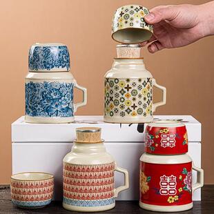 大唐宝相汝窑小暖壶马克杯带盖陶瓷焖茶杯中式保温瓶办公杯带手柄