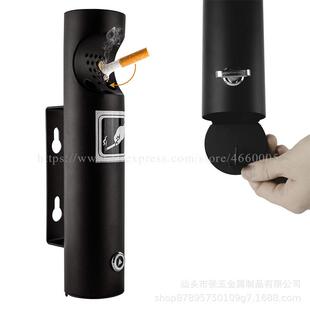 户外不锈钢挂墙式烟灰柱带锁烟蒂桶挂壁式黑色灭烟桶