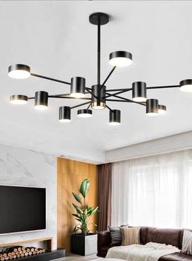 后现代客厅吊灯直杆2头4头6头8头烤漆金属北欧风黑色金色LED吊灯