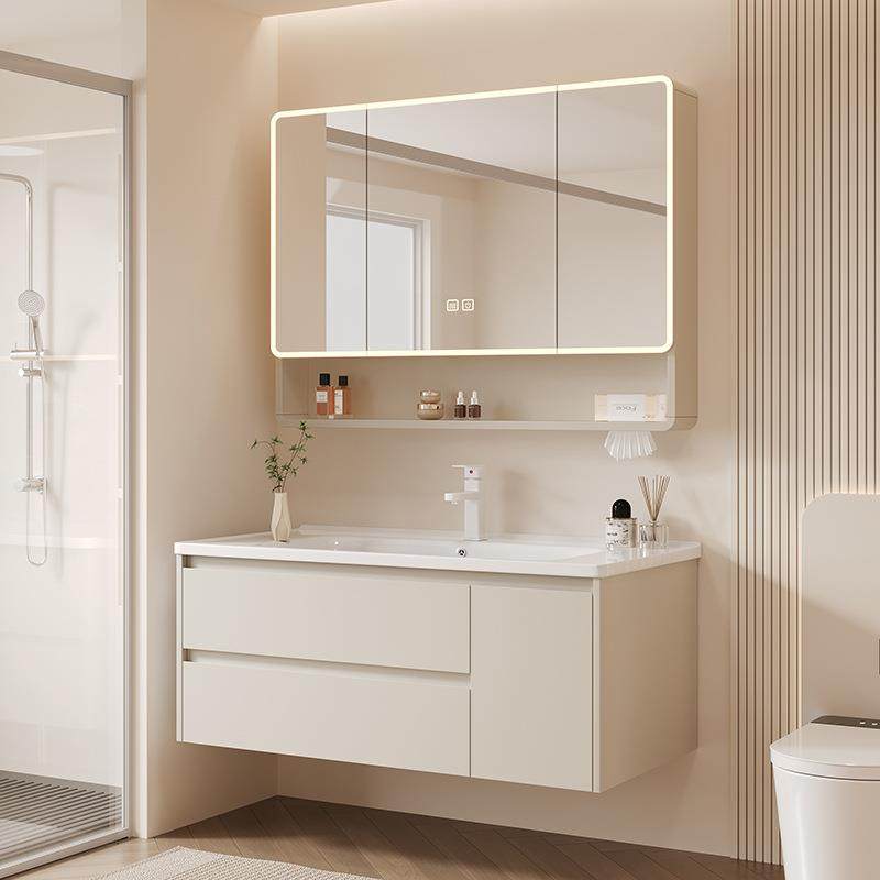 加厚蜂窝铝浴室柜陶瓷一体盆推拉风水镜家用洗手台洗脸洗漱盆组合