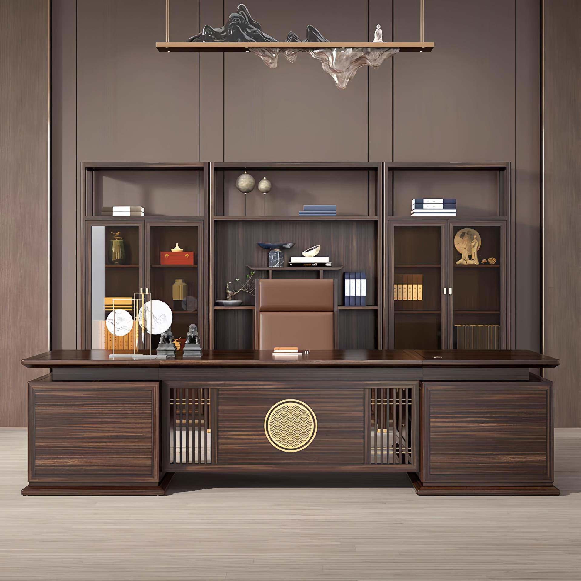 新中式乌金木办公大班桌总裁老板办公室简约现代大气实木办公桌