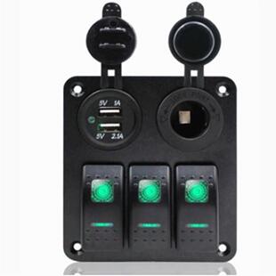 经济实用款三位开关控制面板3个开关+双USB车充+电源母座LED可选