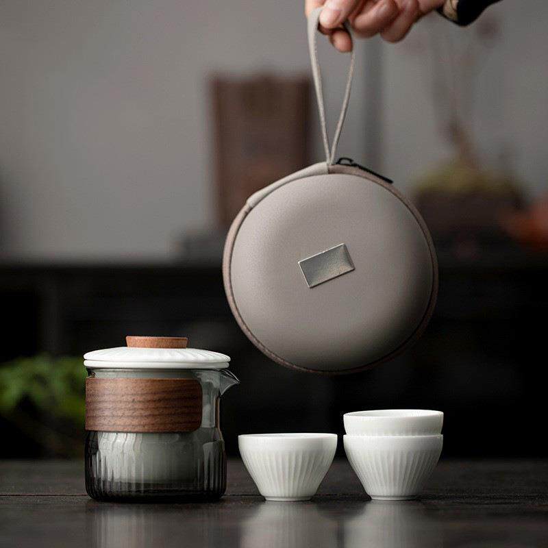 玻璃一壶三杯旅行茶具陶瓷快客杯露营车载野外旅游户外泡茶茶壶